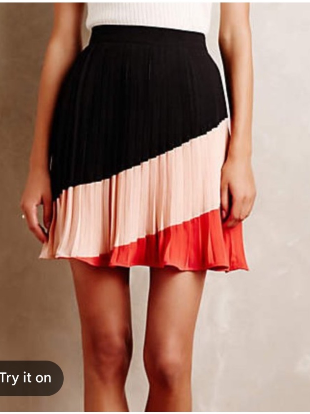 New Anthropologie Maeve Sian Pleated Color Block Black Pink Red Midi Skirt S